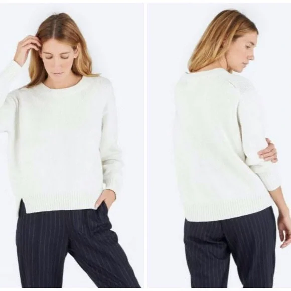 Everlane Sweaters Everlane White Cotton Crew Neck Pullover